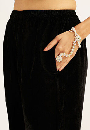 Embroidered Velvet Pakistani Suit in Black