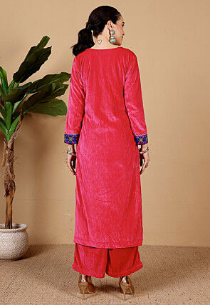 Embroidered Velvet Pakistani Suit in Fuchsia