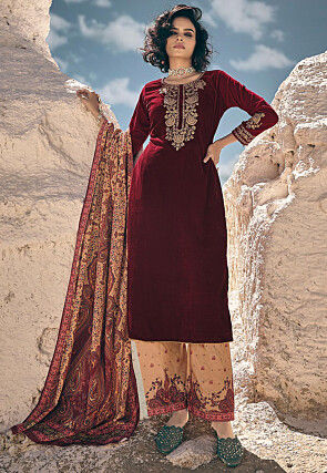 Red - Velvet - Salwar Kameez: Buy Designer Indian Suits for Women