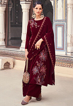 Red - Velvet - Salwar Kameez: Buy Designer Indian Suits for Women