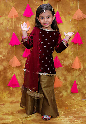 Embroidered Velvet Pakistani Suit in Maroon