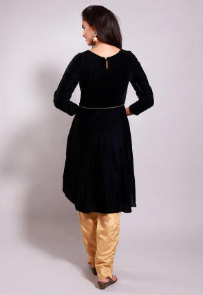 Embroidered Velvet Pakistani Suit in Navy Blue