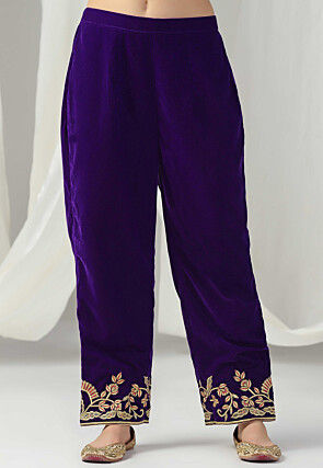 Embroidered Velvet Pakistani Suit in Purple