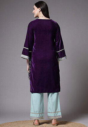 Embroidered Velvet Pakistani Suit in Purple