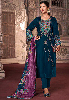 Buy Vintage Blue Velvet Handcrafted Suit Set online in India at Best Price
