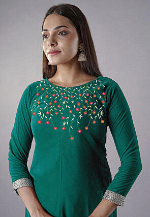 Embroidered Velvet Pakistani Suit in Teal Green