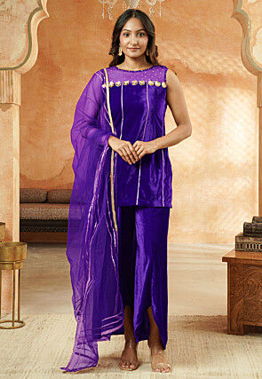 Embroidered Velvet Pakistani Suit in Violet