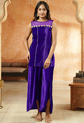 Embroidered Velvet Pakistani Suit in Violet