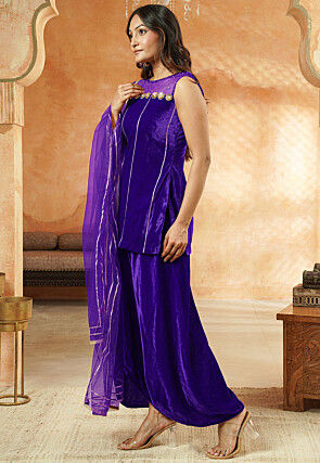 Embroidered Velvet Pakistani Suit in Violet