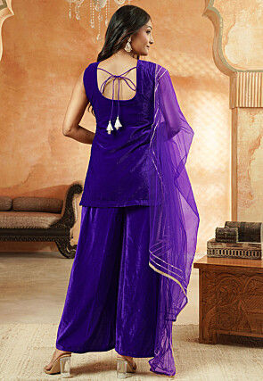 Embroidered Velvet Pakistani Suit in Violet