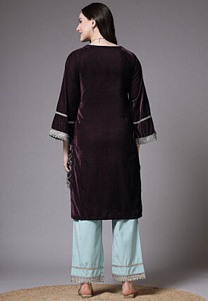 Embroidered Velvet Pakistani Suit in Wine