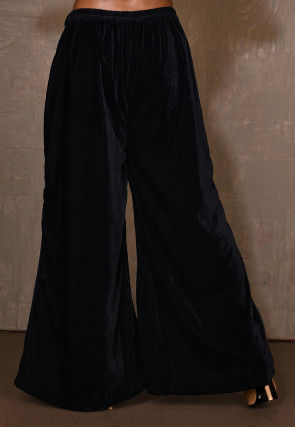 Embroidered Velvet Palazzo in Navy Blue