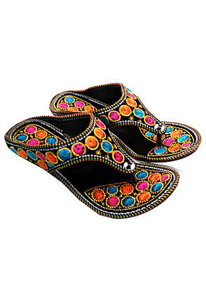 Embroidered Velvet Women Sandal in Black