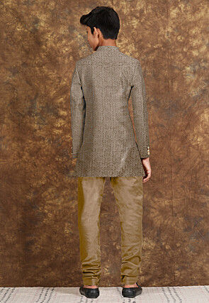 Embroidered Velvet Sherwani in Beige