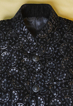 Embroidered Velvet Sherwani in Black