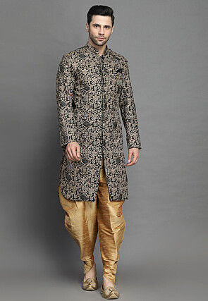 Embroidered Velvet Sherwani in Dark Green