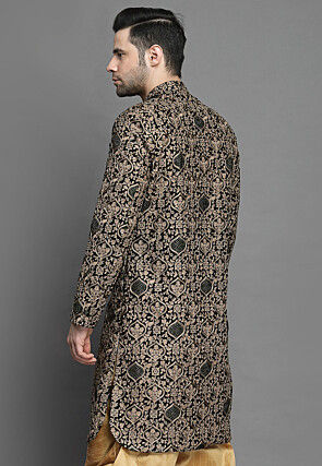 Embroidered Velvet Sherwani in Dark Green