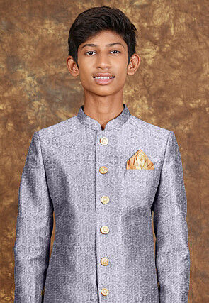 Embroidered Velvet Sherwani in Grey