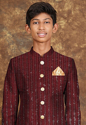 Embroidered Velvet Sherwani in Maroon