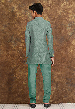 Embroidered Velvet Sherwani in Pastel Green