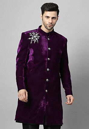 Embroidered Velvet Coat in Wine