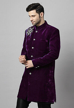 Embroidered Velvet Coat in Wine