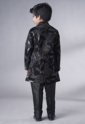 Embroidered Velvet Sherwani Set in Black