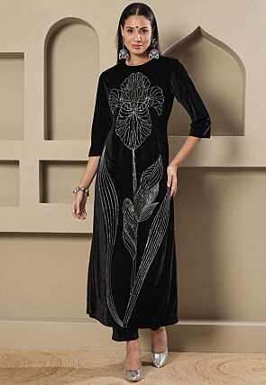 zimmermann coco embroidered dress Mac Duggal - Black Long Sleeve Sheer Floral Embroidered Velvet Gown