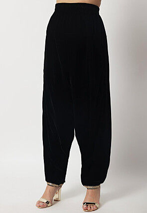 Embroidered Velvet Straight Kurta Set in Black