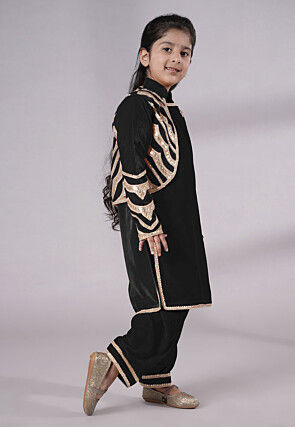 Embroidered Velvet Straight Kurta Set in Black