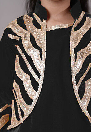 Embroidered Velvet Straight Kurta Set in Black