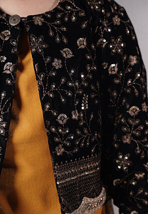 Embroidered Velvet Straight Kurta Set in Mustard