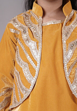 Embroidered Velvet Straight Kurta Set in Mustard