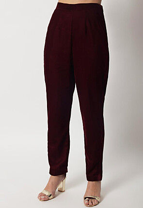 Embroidered Velvet Straight Kurta Set in Wine