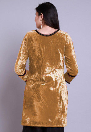Embroidered  Velvet Straight Kurti in Beige