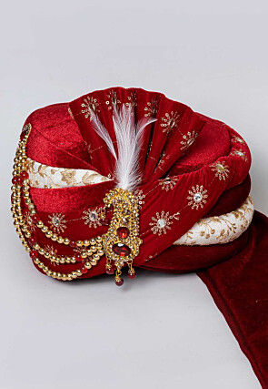Embroidered Velvet Turban in Maroon