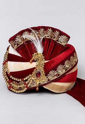 Embroidered Velvet Turban in Maroon