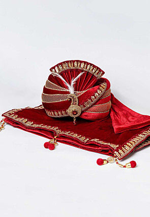 Embroidered Velvet Turban in Maroon