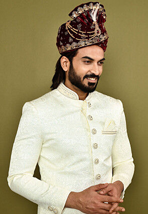 Embroidered Velvet Turban in Maroon