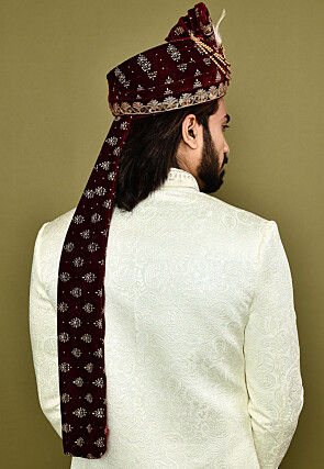 Embroidered Velvet Turban in Maroon