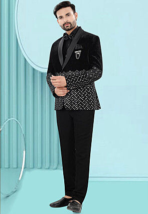 Embroidered Velvet Tuxedo in Black