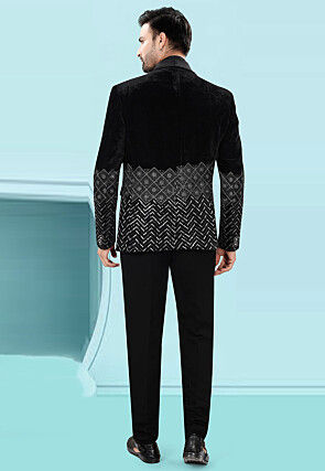 Embroidered Velvet Tuxedo in Black