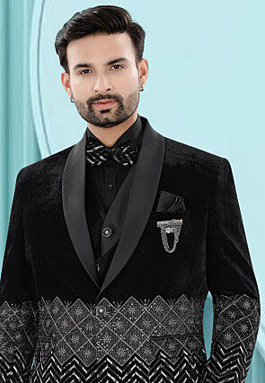 Embroidered Velvet Tuxedo in Black