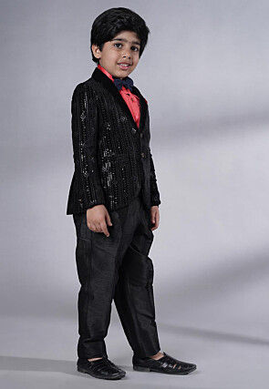Embroidered Velvet Tuxedo in Black