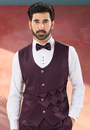 Embroidered Velvet Tuxedo in Wine