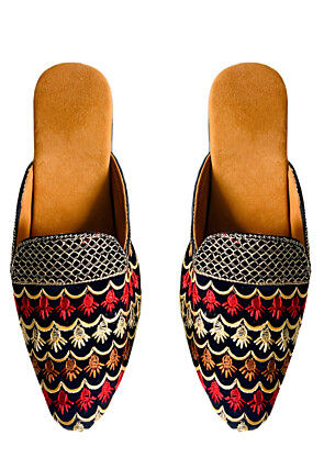 Embroidered Velvet Women Sandal in Black