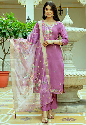 Embroidered Art Chanderi Silk Pakistani Suit in Purple