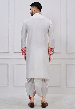 Embroidered Viscose Cotton Dhoti Kurta in White