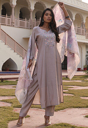Embroidered Viscose Cotton Pakistani Suit in Light Purple