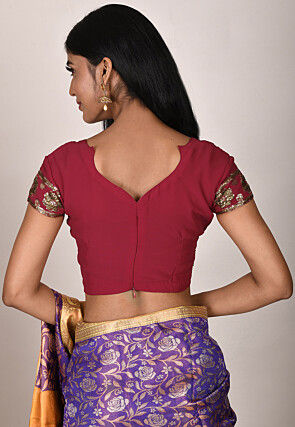 Embroidered Viscose Georgette Blouse in Maroon